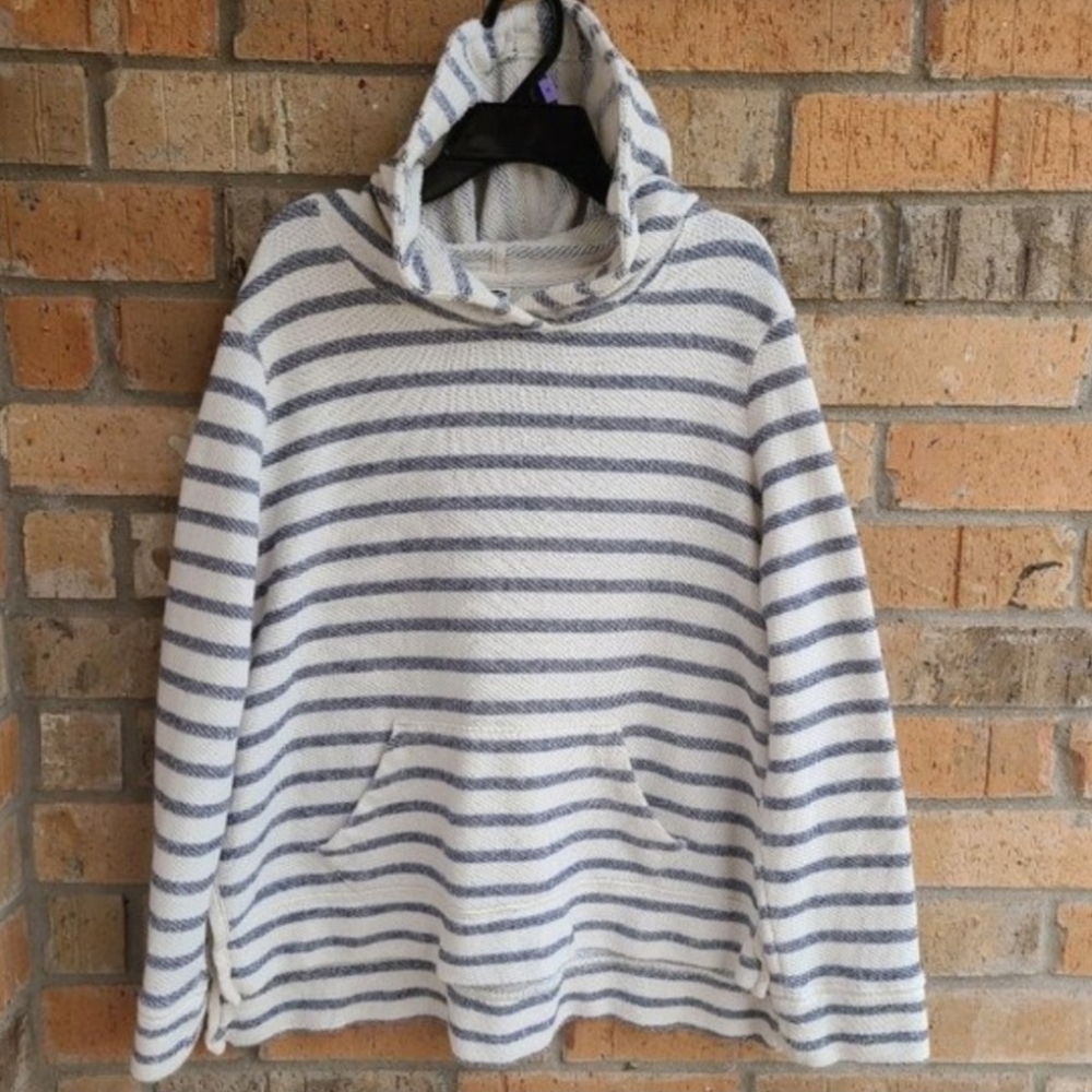 Old Navy Blue White Striped Pullover Hoodie Hooded Sweatshirt Women's Medium M
